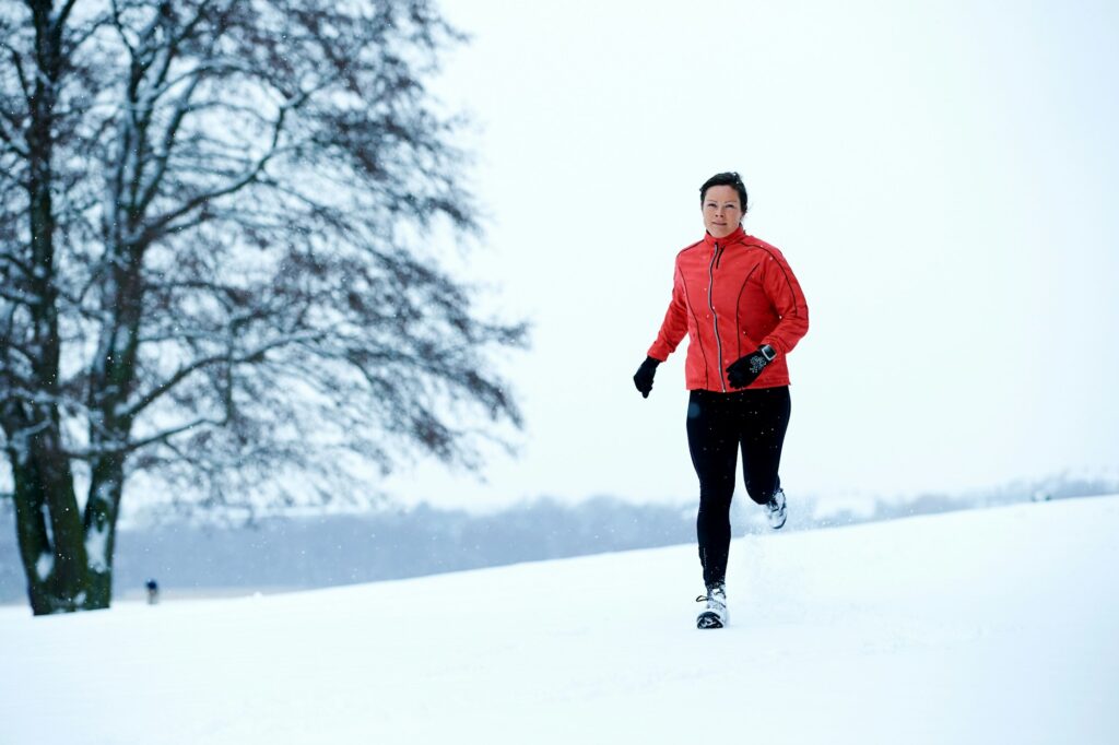 Woman snow running